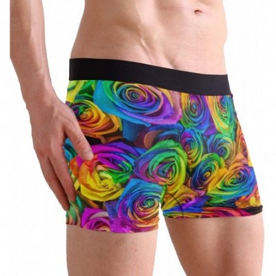 Boxers Men's Boxers Briefs Men Boxer Shorts Mens Trunks Tropical Surfing with Palm Trees - Vibrant Rainbow Floral Roses - CW1...