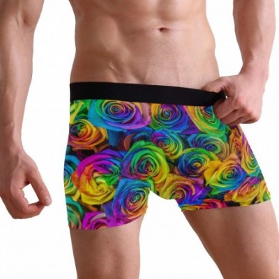 Boxers Men's Boxers Briefs Men Boxer Shorts Mens Trunks Tropical Surfing with Palm Trees - Vibrant Rainbow Floral Roses - CW1...