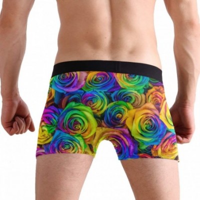 Boxers Men's Boxers Briefs Men Boxer Shorts Mens Trunks Tropical Surfing with Palm Trees - Vibrant Rainbow Floral Roses - CW1...