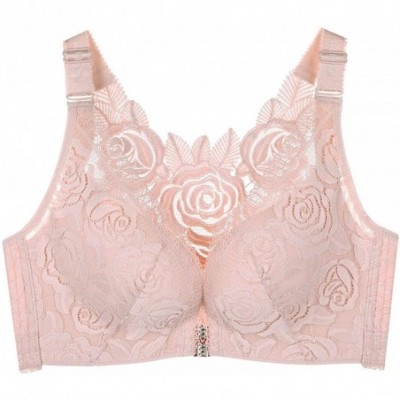 Bras Women's Front Closure Bra Lace Back Push Up Non Padded Bralette Wirefree Bra - Pink - CQ19739IWQM