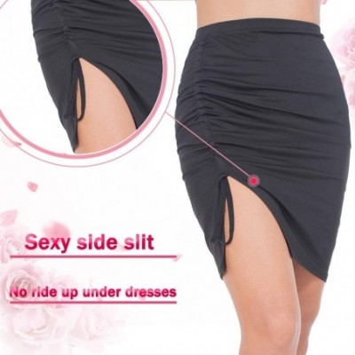 Slips Half Slips for Women Short Mini Skirt for Under Dresses Sexy Bodycon Side Slit - Black - CK18T28I3SM