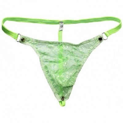 Briefs Men's Jacquard Lace Thong Underwear See Through Crossdress Panties G-String - Green - CK1800GOC3Y