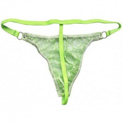 Briefs Men's Jacquard Lace Thong Underwear See Through Crossdress Panties G-String - Green - CK1800GOC3Y