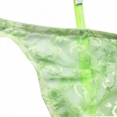 Briefs Men's Jacquard Lace Thong Underwear See Through Crossdress Panties G-String - Green - CK1800GOC3Y