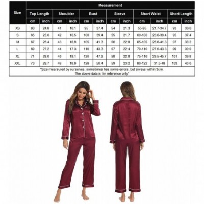 Sets Womens Silk Satin Pajamas Long Sleeve Loungewear Two-Piece Sleepwear Button-Down Pj Set - Wine Red - CU1924Q6IKD