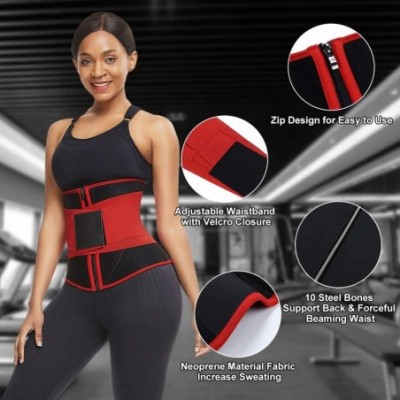 Shapewear Women's Neoprene Waist Trainer Weight Loss Tummy Control Trimmer Belt Sport Girdle Waist Cincher with Zipper - Red-...