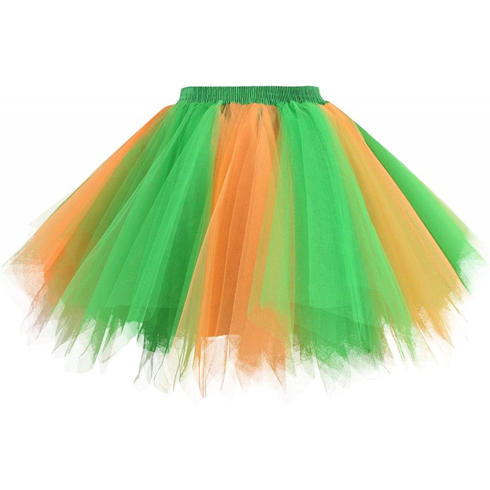 Slips Women 1950s Short Vintage Tulle Petticoat Skirt Ballet Bubble Tutu - Green Pumpkin - CM18R93ENZD