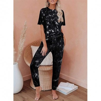 Sets Womens Long Sleeve Tie Dye Printed Tops and Pants Trouser Long Pajamas Set Joggers PJ Sets Nightwear Loungewear Black 2 ...