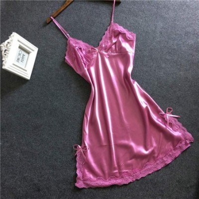 Baby Dolls & Chemises Nightwear for Women 2019 Satin Sexy Sleepdress Ladies Bowknot Lace Lingerie Babydoll V-Neck Underwear -...