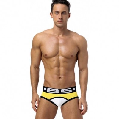 Briefs Men's 4-Pack Cotton Briefs Underwear - Black/Navy/Green/Yellow - CJ19DDY2ISQ