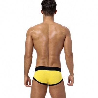 Briefs Men's 4-Pack Cotton Briefs Underwear - Black/Navy/Green/Yellow - CJ19DDY2ISQ