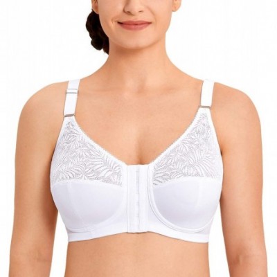 Bras Women's Front Closure Lace Wireless Back Support Posture Bra - White - CZ19DLD3M0K