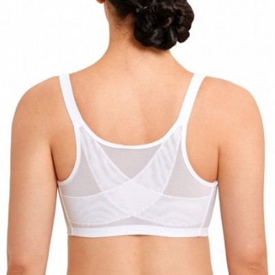 Bras Women's Front Closure Lace Wireless Back Support Posture Bra - White - CZ19DLD3M0K