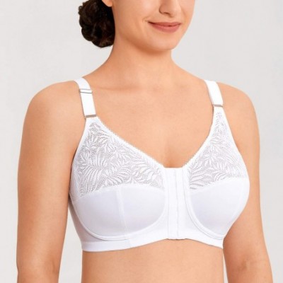 Bras Women's Front Closure Lace Wireless Back Support Posture Bra - White - CZ19DLD3M0K