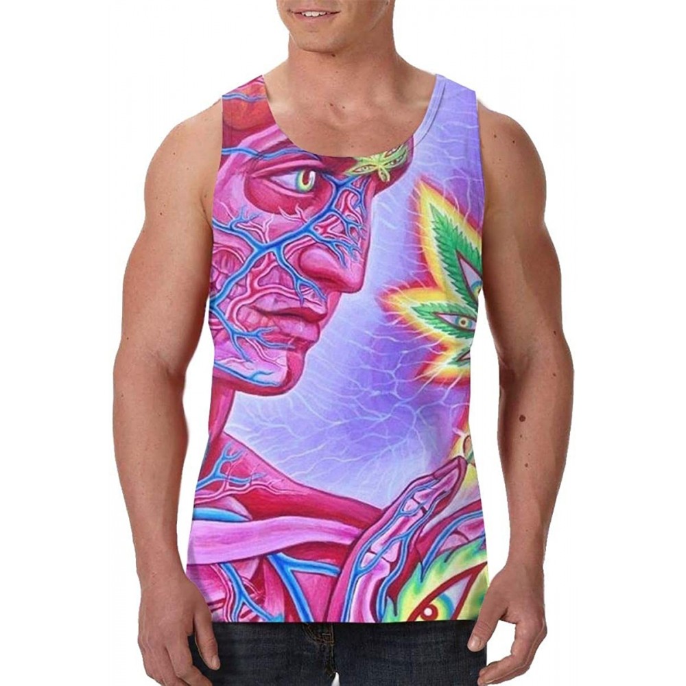 Undershirts Men Muscle Tank Top Summer Beach Holiday Fashion Sleeveless Vest Shirts - Trippy Marijuana Leaf Weed Pot Leaf - C...