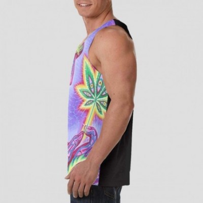 Undershirts Men Muscle Tank Top Summer Beach Holiday Fashion Sleeveless Vest Shirts - Trippy Marijuana Leaf Weed Pot Leaf - C...