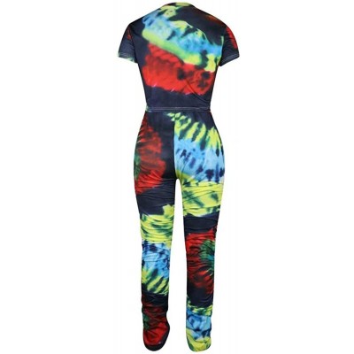 Sets Women Summer Casual Two Piece Outfits Tie Dye Print Crop Top Shirt and Ruched Skinny Pant Tracksuit Set Loungewear Jumps...