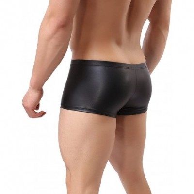 Boxer Briefs Mens Imitation Leather Underwear Sexy Boxer Briefs - Black - CK183XQU76Q