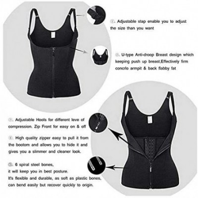 Shapewear Women Waist Trainer Corset Zipper Vest Body Shaper Cincher Tank Top with Adjustable Straps - Black - C818WKIN0S0