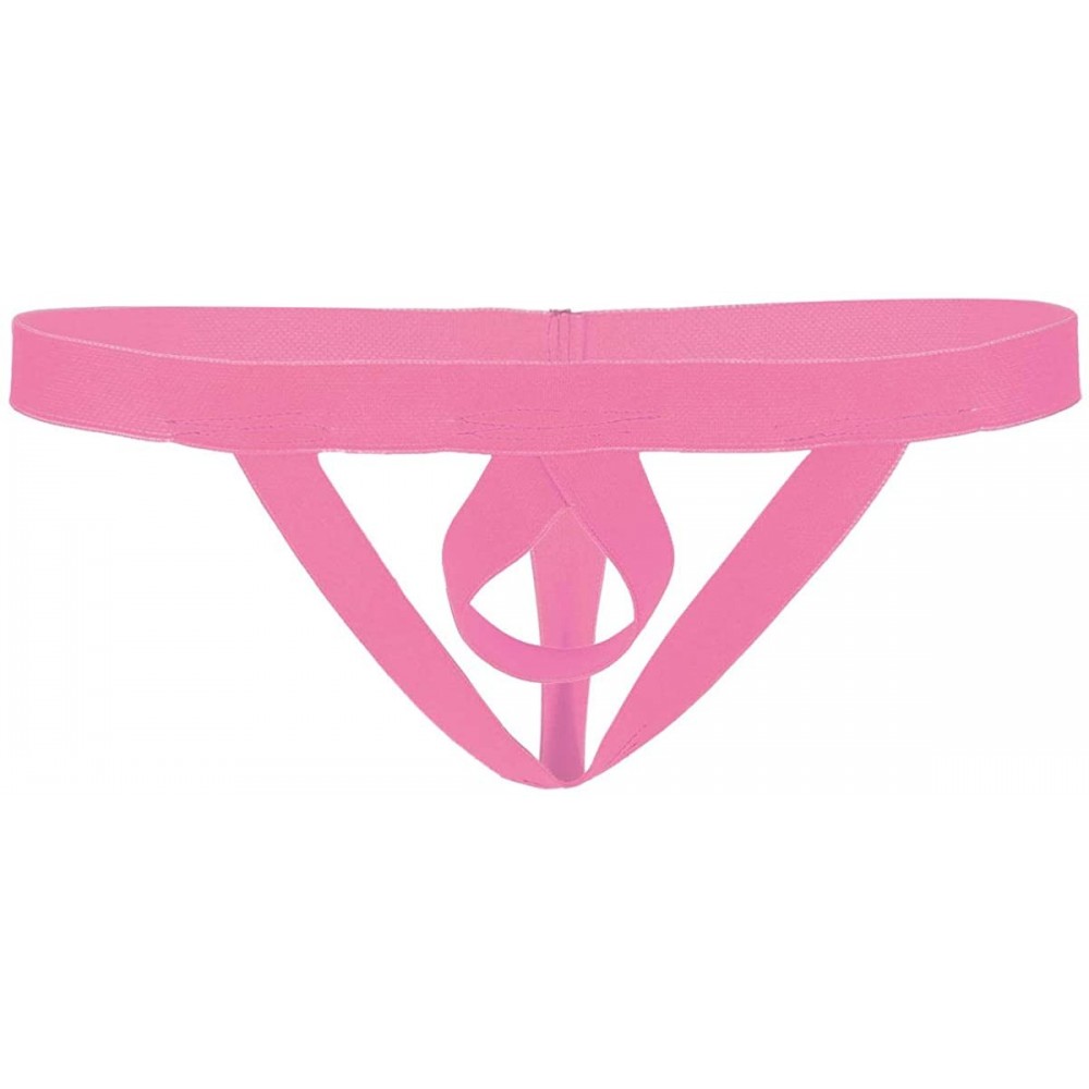 G-Strings & Thongs Mens Sexy Open Pouch Hole O Ring T-Back Jockstrap G-String Thongs Underwear - Rose Pink - C318R3IUO42