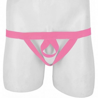 G-Strings & Thongs Mens Sexy Open Pouch Hole O Ring T-Back Jockstrap G-String Thongs Underwear - Rose Pink - C318R3IUO42