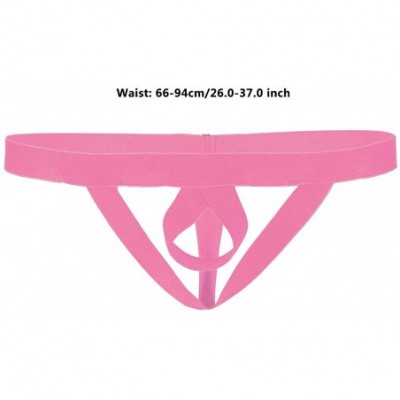 G-Strings & Thongs Mens Sexy Open Pouch Hole O Ring T-Back Jockstrap G-String Thongs Underwear - Rose Pink - C318R3IUO42