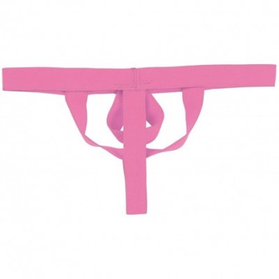 G-Strings & Thongs Mens Sexy Open Pouch Hole O Ring T-Back Jockstrap G-String Thongs Underwear - Rose Pink - C318R3IUO42