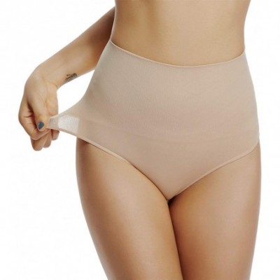 Panties Women's Tummy Control Thong Shapewear High Waist Body Shaper Thongs Underwear - Nude-1 - CF18KNCM4LX