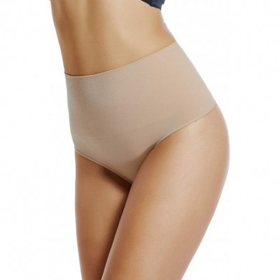 Panties Women's Tummy Control Thong Shapewear High Waist Body Shaper Thongs Underwear - Nude-1 - CF18KNCM4LX