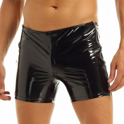 Boxers Mens Wet Look Patent Leather Side Zipper Shorts Hot Boxer Short Pants - CA188IL2ZIH