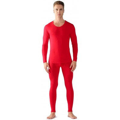 Thermal Underwear Men's Thin Thermal Underwear Long John Set Stretch Elastic Base Layer Top and Bottom - Red - CU1920K456T