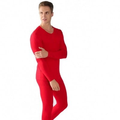 Thermal Underwear Men's Thin Thermal Underwear Long John Set Stretch Elastic Base Layer Top and Bottom - Red - CU1920K456T