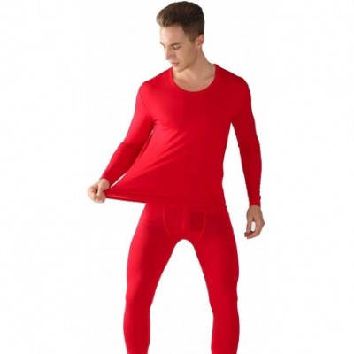 Thermal Underwear Men's Thin Thermal Underwear Long John Set Stretch Elastic Base Layer Top and Bottom - Red - CU1920K456T