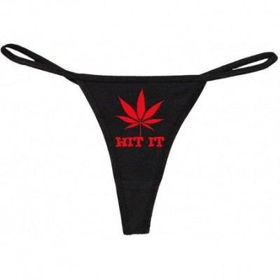 Panties Women's Hit It with Marijuana Pot Weed Leaf Funny Thong - Black/Red - CP11UPLXXQJ