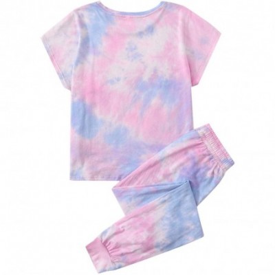 Sets Women's Tie Dye Round Neck Short Sleeve Tee and Pants Pajama Set - Tie Dye-4 - CC1902SLAWR