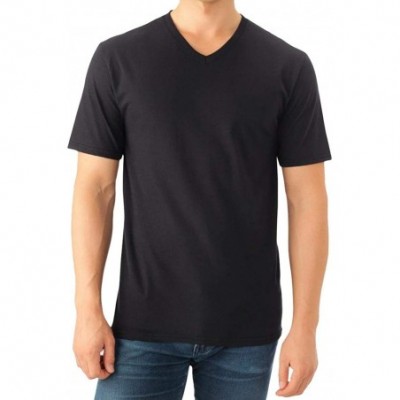 Undershirts Men's Classic Fit Wicks Moisture Tagless V-Neck Short Sleeve T-Shirt - Black - CY199ZEG30G