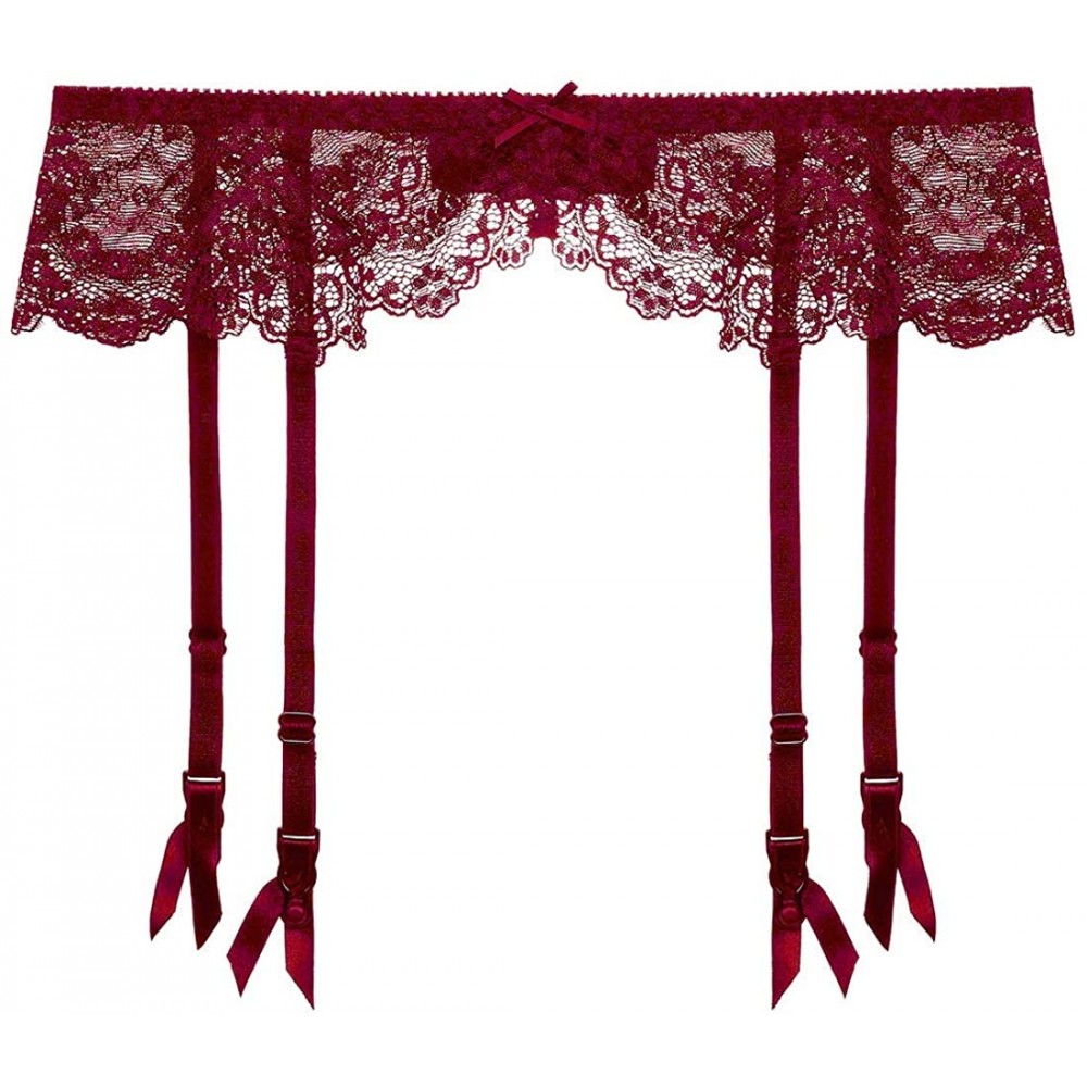 Garters & Garter Belts Women Sexy Lace Suspender Garter Belt for Thigh High Stockings - Wine Red - CQ199OT5Q3D