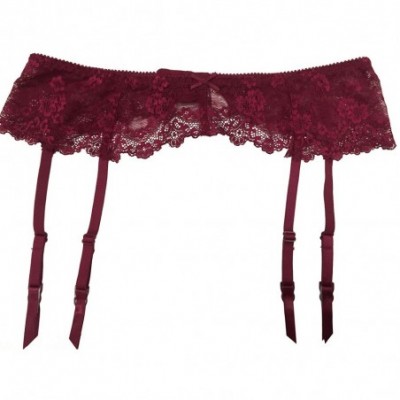 Garters & Garter Belts Women Sexy Lace Suspender Garter Belt for Thigh High Stockings - Wine Red - CQ199OT5Q3D