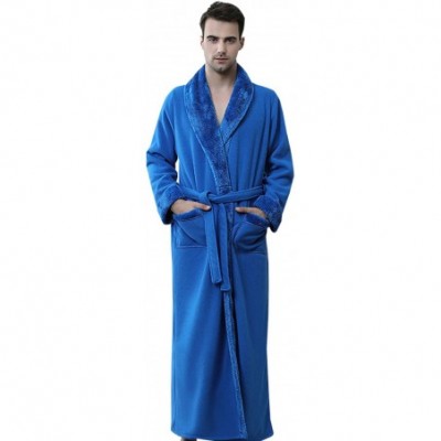 Robes Bathrobe Women Men Flannel Fleece Full Length Dressing Gowns Thickened - Dark Blue Men - CE18YZWT2S9