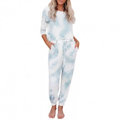 Sets Women's Tie Dye Printed Long Sleeve Tops and Pants Long Pajamas Set Joggers PJ Sets Nightwear Loungewear Sleepwear - A L...