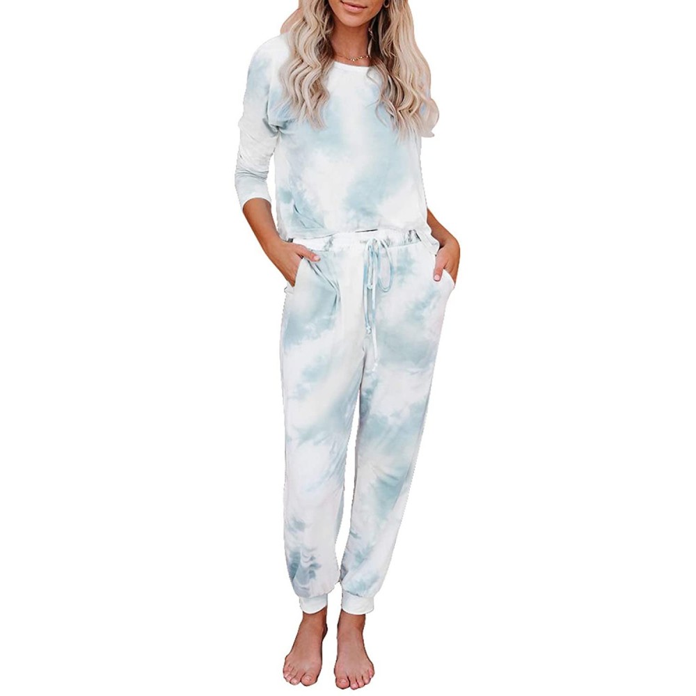 Sets Women's Tie Dye Printed Long Sleeve Tops and Pants Long Pajamas Set Joggers PJ Sets Nightwear Loungewear Sleepwear - A L...