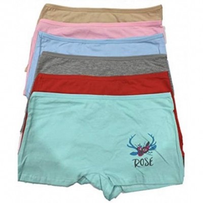 Panties New 6 pcs lot Flower Print Multicolored Cotton boy Shorts Underwear Panties-Small - C2198UM283E