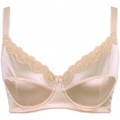 Bras Women's 4 Color Plus Size Embroidery Unpadded Bra Underwire - Beige - CJ189NR4MTD