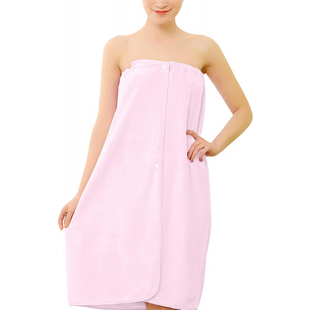 Robes Women's Shower Wrap Towel Spa Soft Bathrobe Lightweight Terry Body Beach Cover Up - Pink - C818QNM6TC6