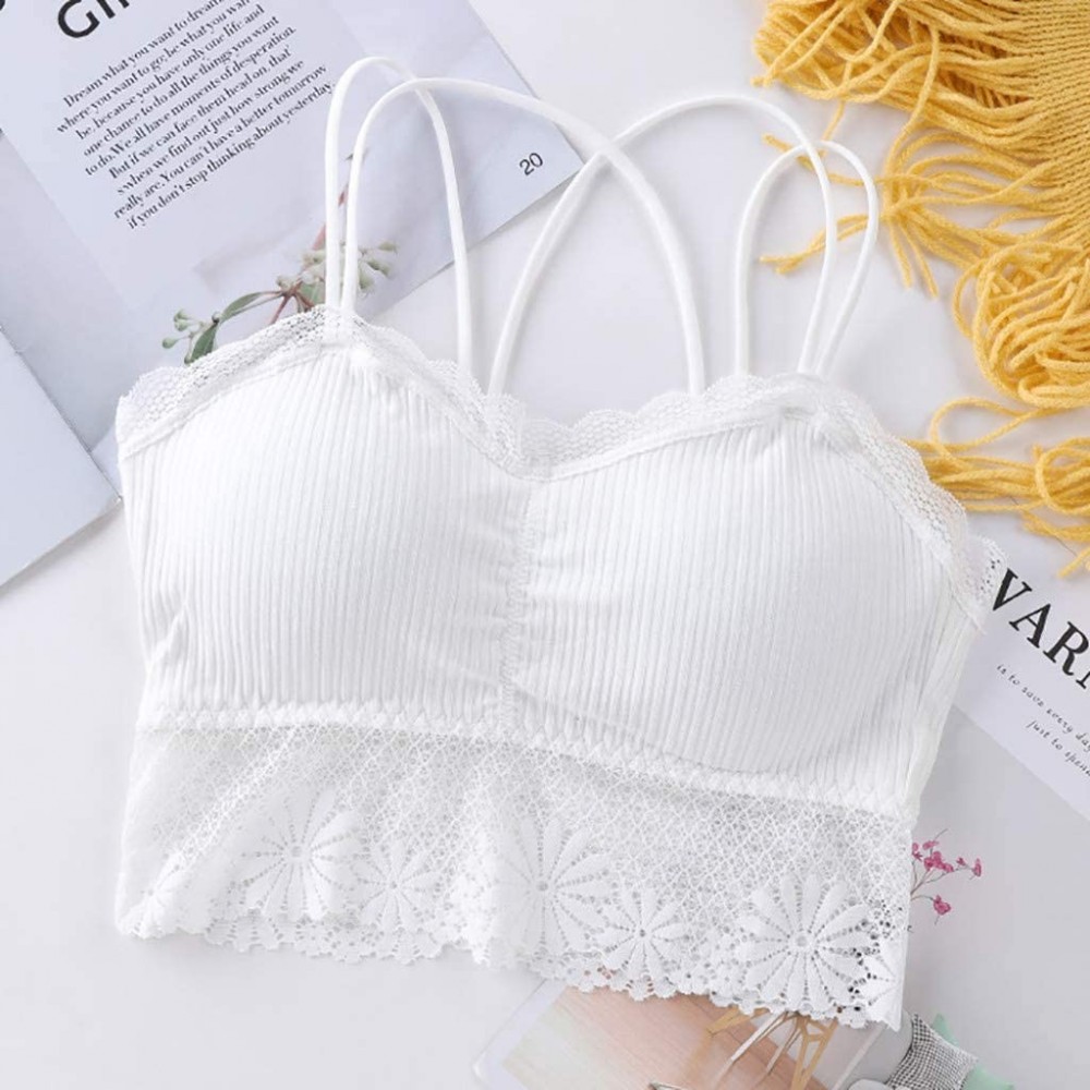 Camisoles & Tanks Women Sexy Bra Solid Vest Lace Camisole Breathable Push Up Top Underwear - White - CX197QE53G4