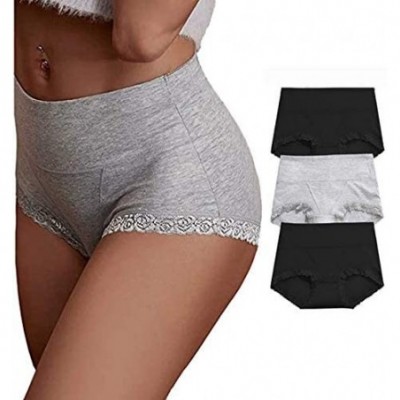 Panties Womens Underwear-High Waist Full Coverage Cotton Brief Colorful Panties for Women - 2black+grey - CB18W4WYGS4