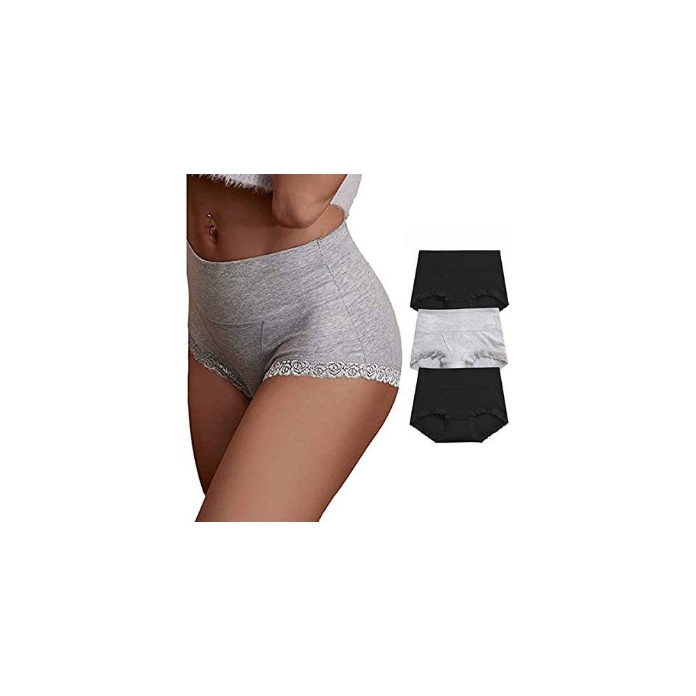 Panties Womens Underwear-High Waist Full Coverage Cotton Brief Colorful Panties for Women - 2black+grey - CB18W4WYGS4