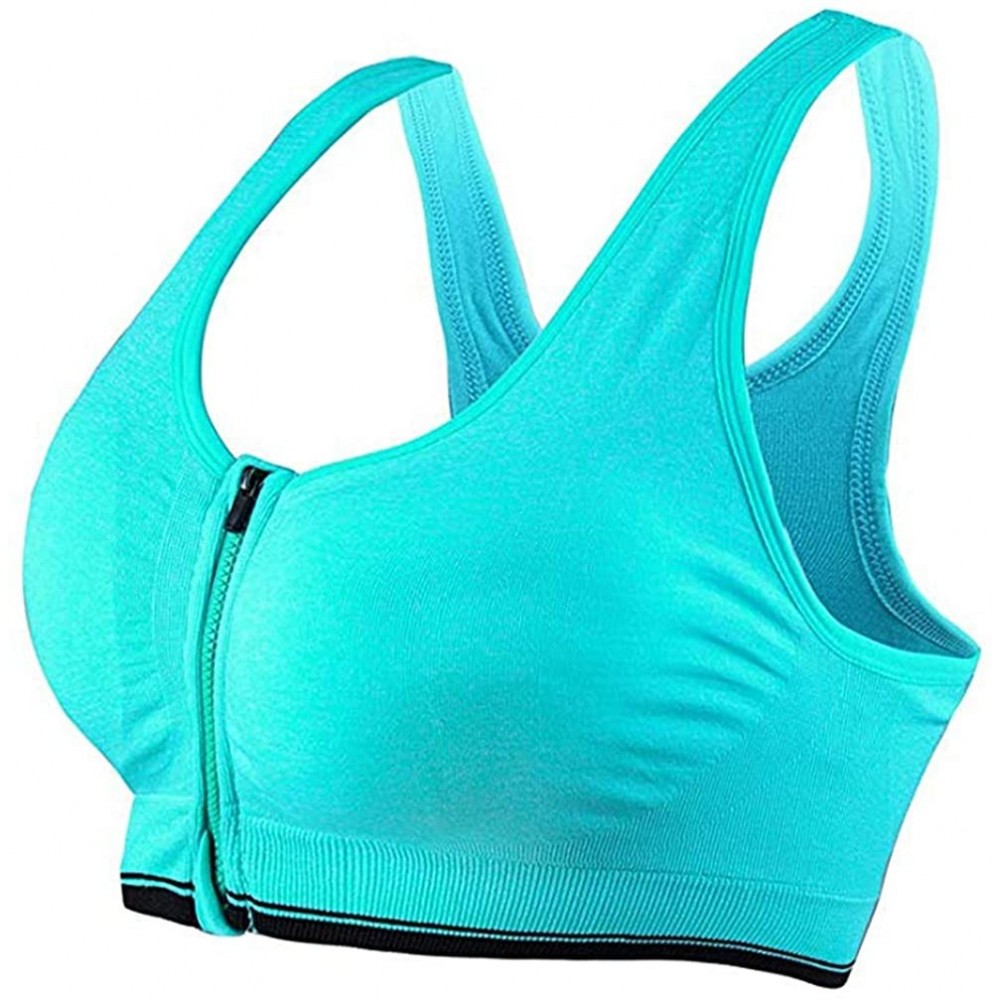 Bras Zipper Sports Bras for Women Seamless Racerback Gym Yoga Running Bra with Removable Pads - Green - CQ194MUD6DK