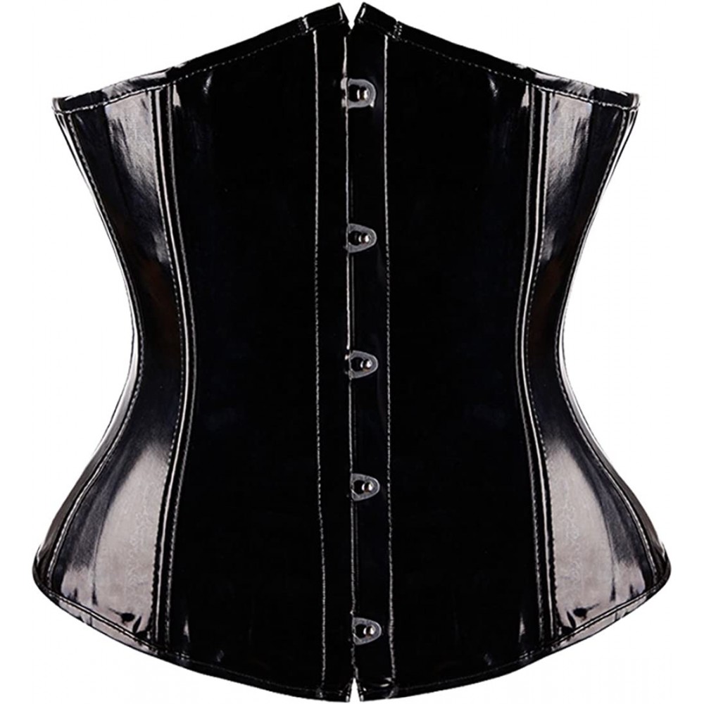 Shapewear PVC Steel Boned Short Underbust Corset Heavy Duty Waist Training Cincher Bustier Top - Black35 - CD18ICZX589