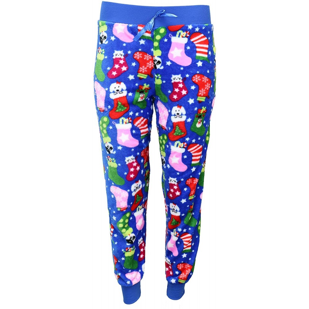 Bottoms Women's Super Plush Jogger Pajama Pants - Blue Kittens and Puppies - CO18ARO4M3G